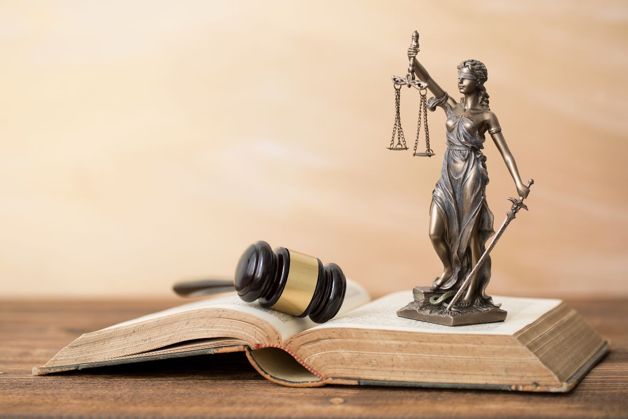Law Book, Gavel and Lady Justice